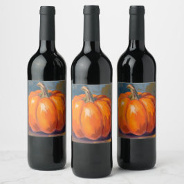 Oranger Kürbis Halloween Thanksgiving Wasserfarbe Weinetikett