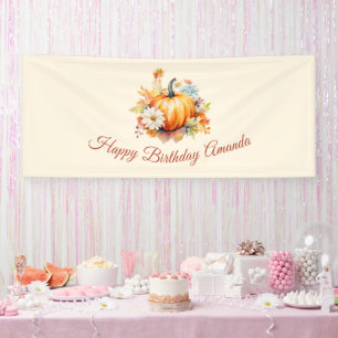 Oranger Kürbis und Blumen Herbst-Geburtstag Banner