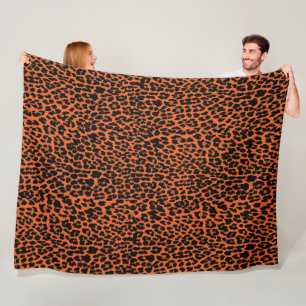 Oranger Leoparden-Skin-Print Fleecedecke