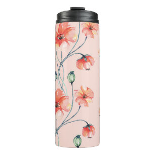 Oranger Mohn Wasserfarbe: Vintage Blumendesign Thermosbecher