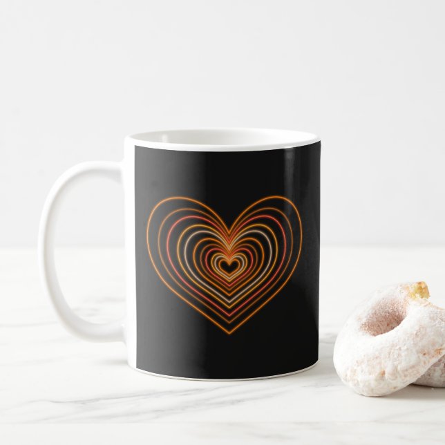 Oranger Neon-Herz-Kaffeebecher Kaffeetasse (Mit Donut)