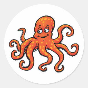 Oranger Oktopus Cartoon-Ozean-Meereskreatur Runder Aufkleber