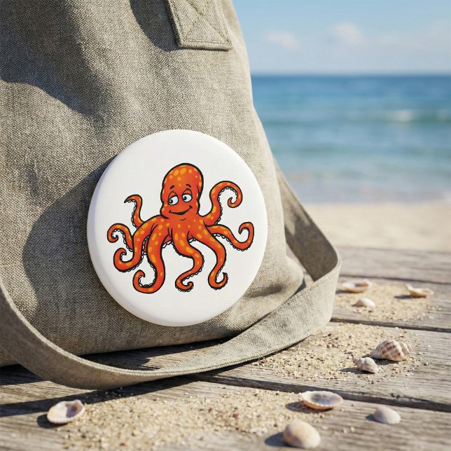 Oranger Oktopus Cartoon Ozean Meerestier Button (Von Creator hochgeladen)