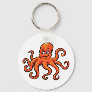 Oranger Oktopus Cartoon Ozean Meerestier Schlüsselanhänger