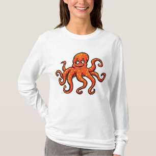 Oranger Oktopus Cartoon Ozean Meerestier T-Shirt