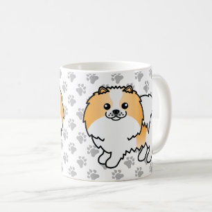 Oranger Parti-Farben Pomeranian Cartoon Hund & Pfo Kaffeetasse