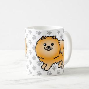 Oranger Pomeranian Süßer Cartoon-Hund & Pfoten Kaffeetasse