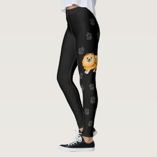 Oranger Pomeranian Süßer Cartoon-Hund & Pfoten Leggings
