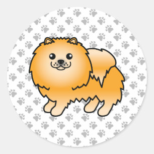 Oranger Pomeranian Süßer Cartoon-Hund & Pfoten Runder Aufkleber