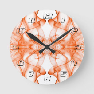 Oranger Rauch Symmetrischer Minimalistischer Weiße Runde Wanduhr