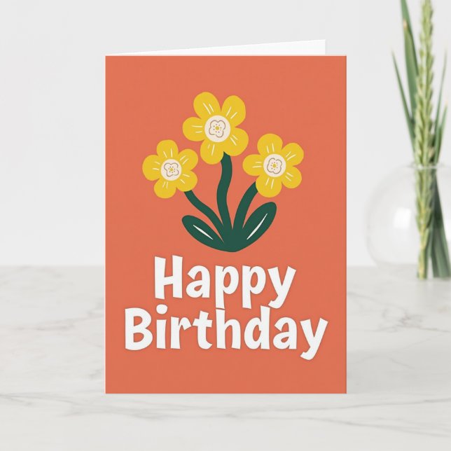 Oranger Retro-Birthdaycard Karte (Vorderseite)