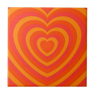 Oranger roter hypnotischer Herz-Liebes-Pattern Fliese