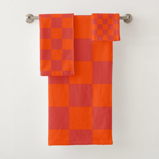Oranger roter karierter Gingham-Muster Badhandtuch Set (Insitu)