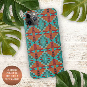 Oranger roter Türkis Teal-Mosaik-Kunstmuster iPhone 16 Pro Max Hülle