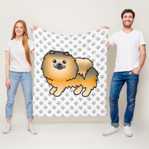Oranger Sable Pomeranian Süßer Cartoon-Hund & Pfot Fleecedecke