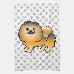 Oranger Sable Pomeranian Süßer Cartoon-Hund & Pfot Geschirrtuch