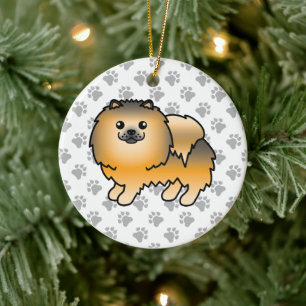 Oranger Sable Pomeranian Süßer Cartoon-Hund & Pfot Keramik Ornament