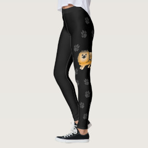 Oranger Sable Pomeranian Süßer Cartoon-Hund & Pfot Leggings