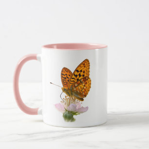 Oranger Schmetterling Blumen Pink Akzent Tasse