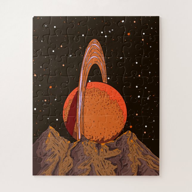 Oranger Science-Fiction-Planet Puzzle (Vertikal)