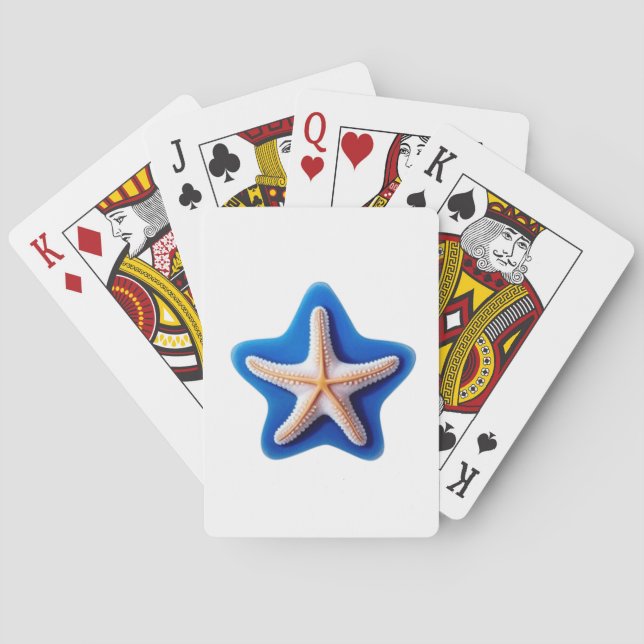Oranger Seestern auf blauem Stern Spielkarten (Rückseite)