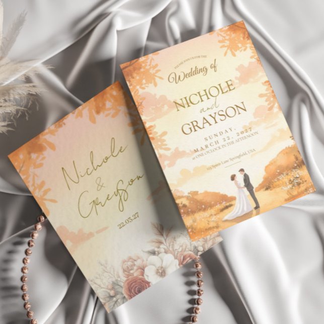 Oranger Sonnenuntergang Florale Wasserfarbe Outdoo Einladung (Von Creator hochgeladen)