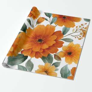 Oranger Terrakotta Vintage Blumen Botanik Geschenkpapier