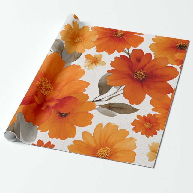 Oranger Terrakotta Vintage Blumen Botanik Geschenkpapier (Ungerollt)