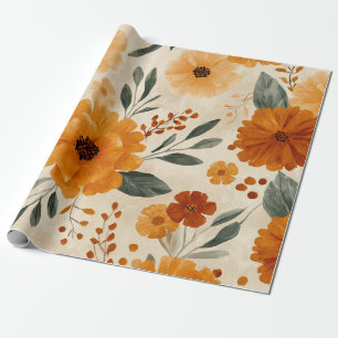 Oranger Terrakotta Vintage Blumen Botanik Geschenkpapier