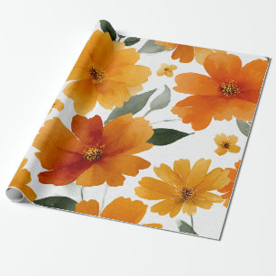 Oranger Terrakotta Vintage Blumen Botanik Geschenkpapier