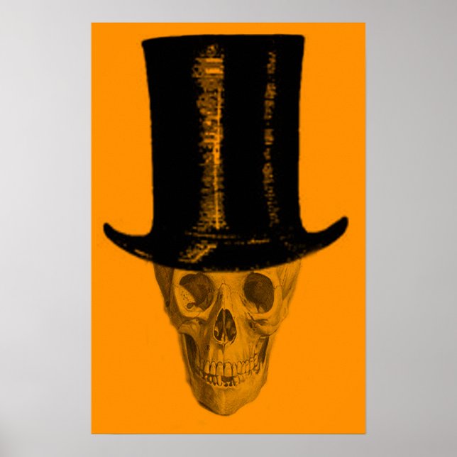 Oranger Totenkopf-Zylinderhut Poster (Vorne)