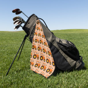 Oranger Traktor-Design mit beliebigem Hintergrundf Golfhandtuch