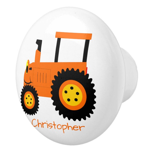 Oranger Traktor-Design personalisiert Keramikknauf (Rechts)