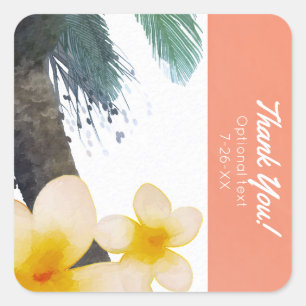 Oranger tropischer Palmbaum und Plumeria Sommerpar Quadratischer Aufkleber