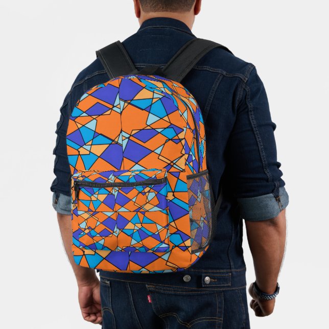 Oranger und blauer geometrischer Druck Rucksack  (Insitu (Modell))