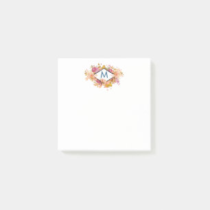 Oranger und rosa Blumenstrauß mit Diamantrahmen Post-it Klebezettel