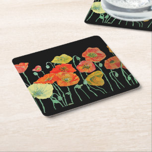 Oranger und schwarzer Mohn Blumen Untersetzer aus