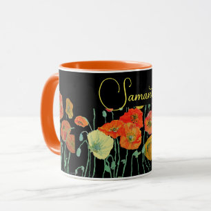 Oranger und schwarzer Mohn Wasserfarben Tasse
