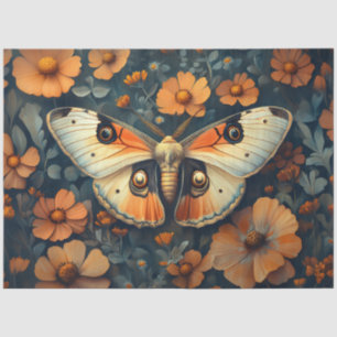 Oranger und weißer Motten-Blumen-Decoupage Seidenpapier