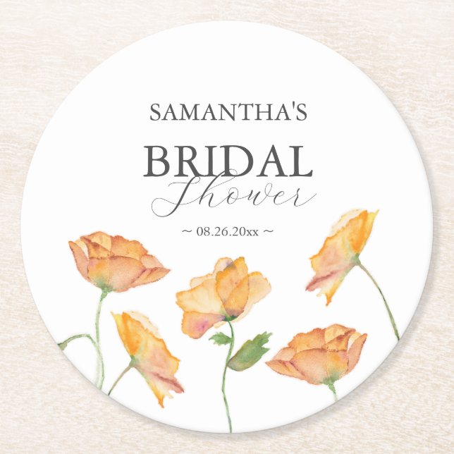 Oranger Untersetzer mit Mohnblumen Getränk (Vorderseite)