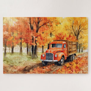 Oranger Vintage-Pickup-Truck im Herbst 20x30 Puzzle