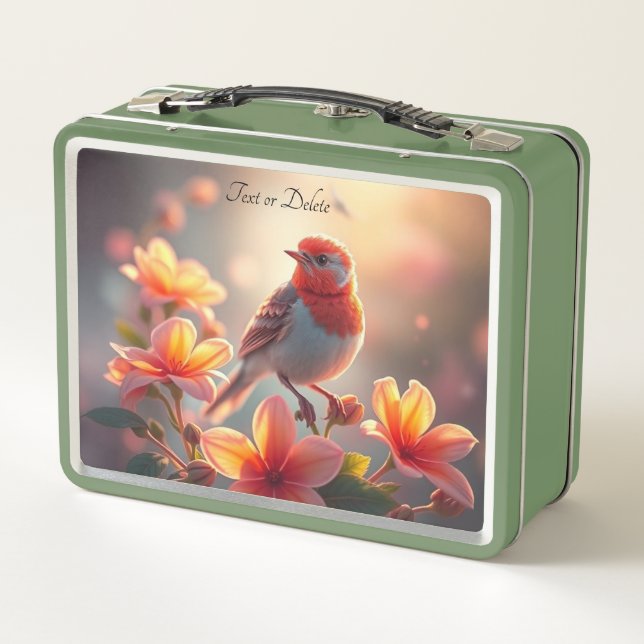 Oranger Vogel Blumen Lunchbox (Rückseite)