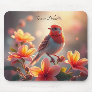 Oranger Vogel Blumen-Mauspad Mousepad