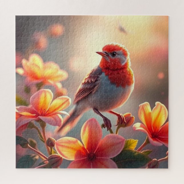Oranger Vogel Blumen-Puzzle Puzzle (Vertikal)
