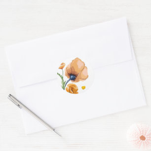 Oranger Wasserfarbenmohn Runder Aufkleber