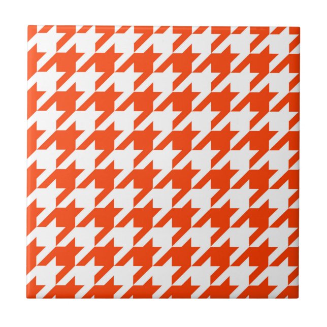 Oranger Weißer Houndstooth-Karo Fliese (Vorderseite)