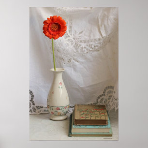 Orangerbera und Bücher Poster