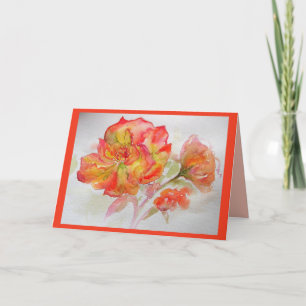 Orangerose Aquarell-Rosen Blumenkarte Karte