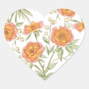 Orangerose Hochzeit Herz-Aufkleber