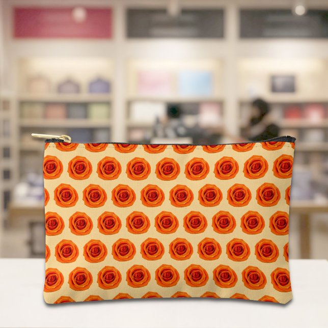 Orangerose Nahtloses Muster Täschchen Zubehörtasche (Pouch with seamless pattern of an orange rose)